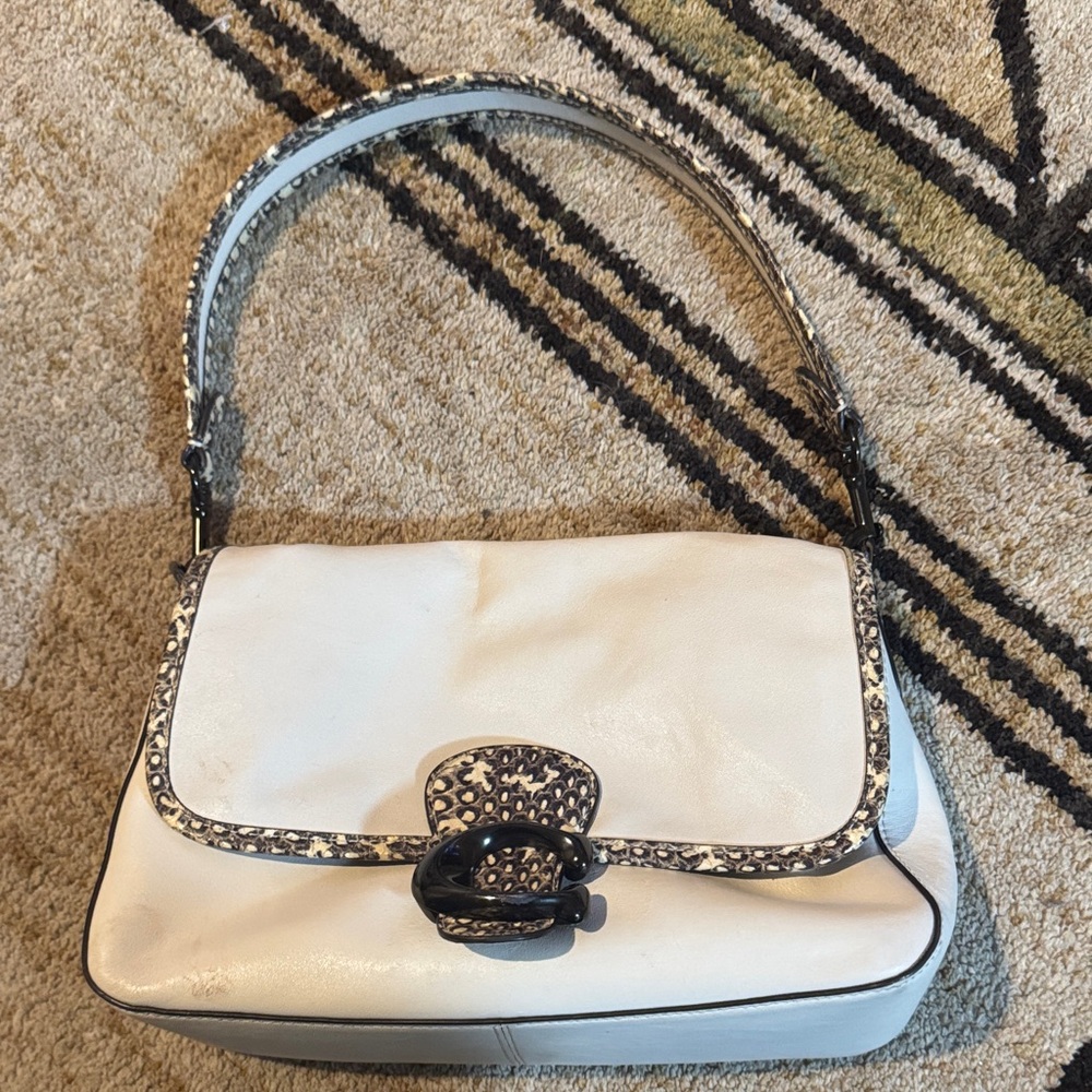Coach White Shoulder Bag with Black Details